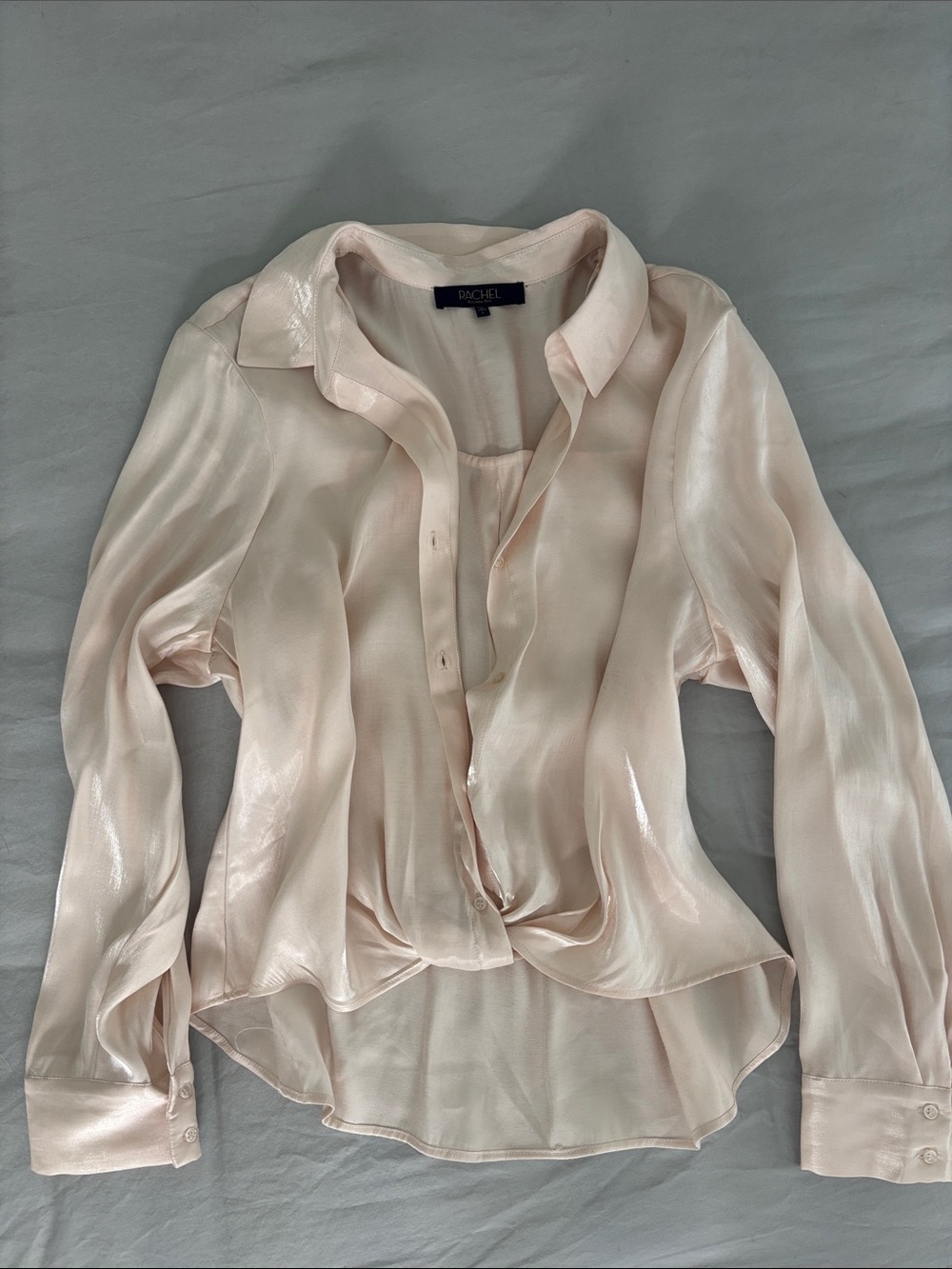 Rachel Light Blush Satin Twist-Front Blouse - Picture 2 of 8